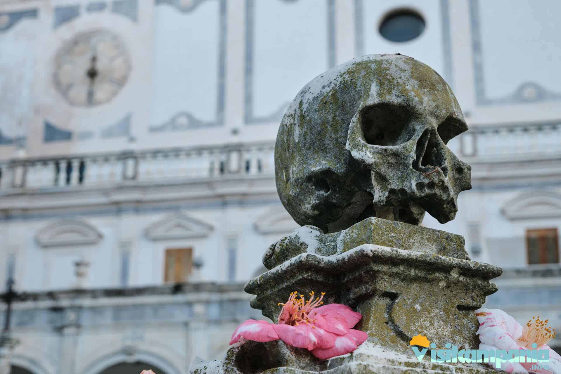 Skulls decorate the cemetery in the chartreuse and Museum of San Martino